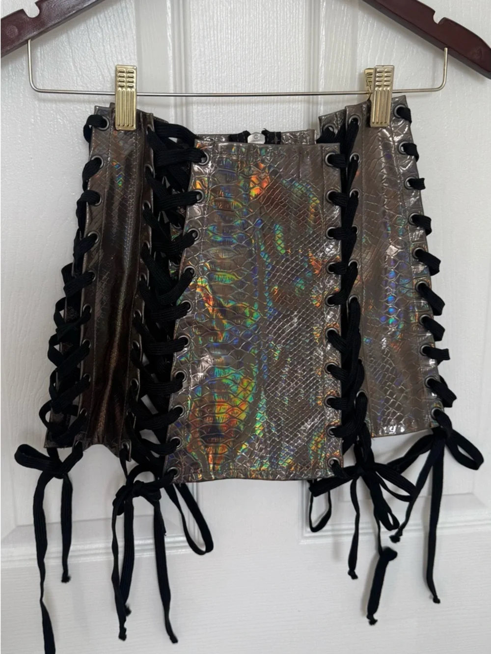 PRIDE Rainbow Holographic Lace-Up Corset Mini Skirt - Silver - Picture 6 of 9